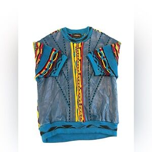 Rare Saxony Collection Leather Woven Sweater Size L Coogi Tundra Bright Bold